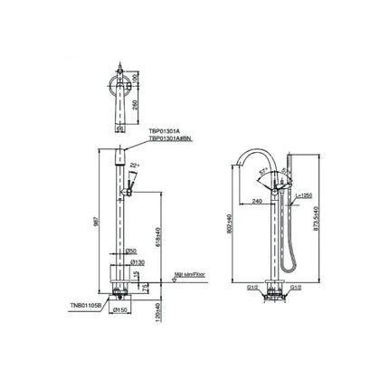 Vòi xả bồn đặt sàn TBP01301AA TBN01105B | Thiết Bị Vệ Sinh TOTO