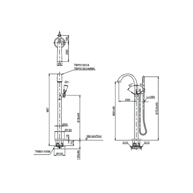 Vòi xả bồn đặt sàn TBP01301AA TBN01105B | Thiết Bị Vệ Sinh TOTO