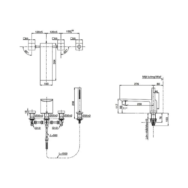 Vòi xả bồn tắm TBP02202A | Thiết Bị Vệ Sinh TOTO