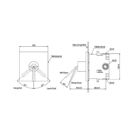 Van điều chỉnh âm tường TBP02301B TBN01001B | Thiết Bị Vệ Sinh TOTO