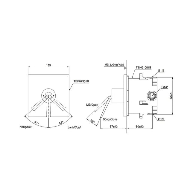 Van điều chỉnh âm tường TBP02301B TBN01001B | Thiết Bị Vệ Sinh TOTO