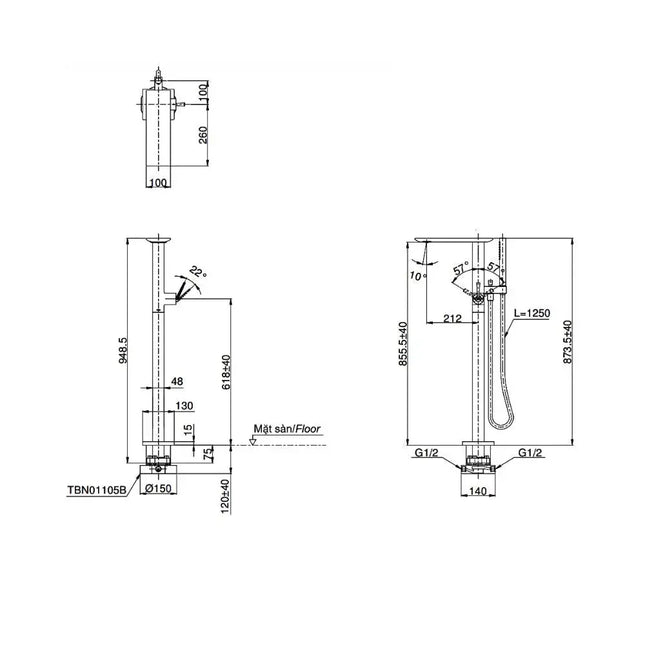 Vòi xả bồn nóng lạnh TBP02303AA TBN01105B | Thiết Bị Vệ Sinh TOTO