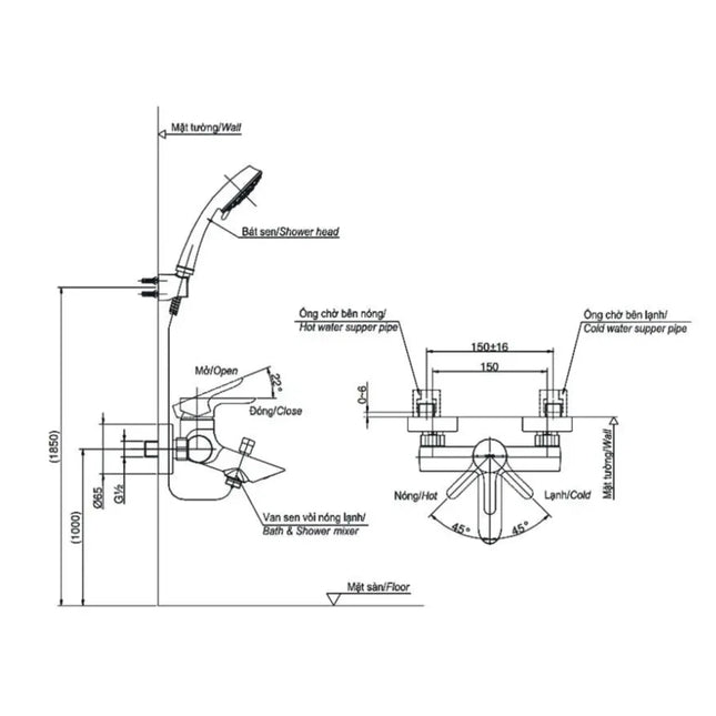 Bộ sen tắm nóng lạnh LB TBS01302V TBW02005A | Thiết Bị Vệ Sinh TOTO