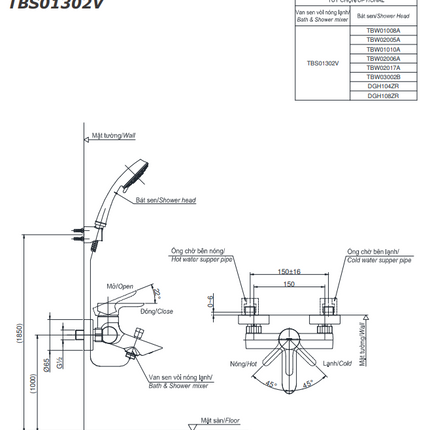TBS01302V TBW07012A - Sen tắm gắn tường