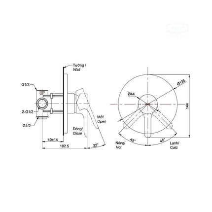 Van gật gù điều chỉnh nóng lạnh LB TBS01303B | Thiết Bị Vệ Sinh TOTO