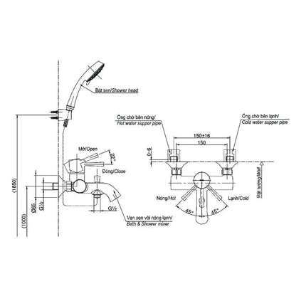 Bộ sen tắm nóng lạnh LN TBS02302V TBW01008A | Thiết Bị Vệ Sinh TOTO