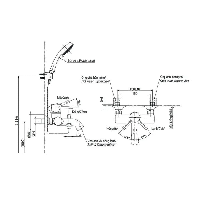 Bộ sen tắm nóng lạnh LN TBS02302V TBW01010A | Thiết Bị Vệ Sinh TOTO