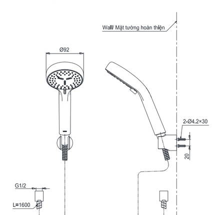 TBS02302V TBW07012A - Sen tắm gắn tường