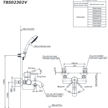 TBS02302V TBW07012A - Sen tắm gắn tường