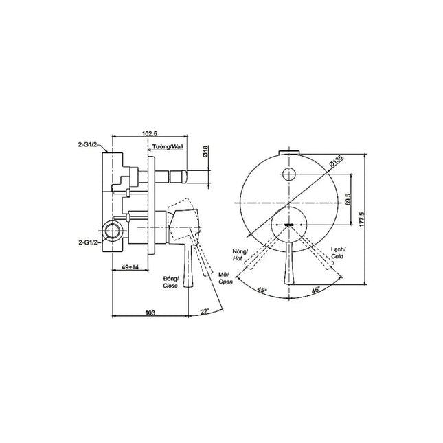 Van gật gù điều chỉnh nóng lạnh LN TBS02304B | Thiết Bị Vệ Sinh TOTO