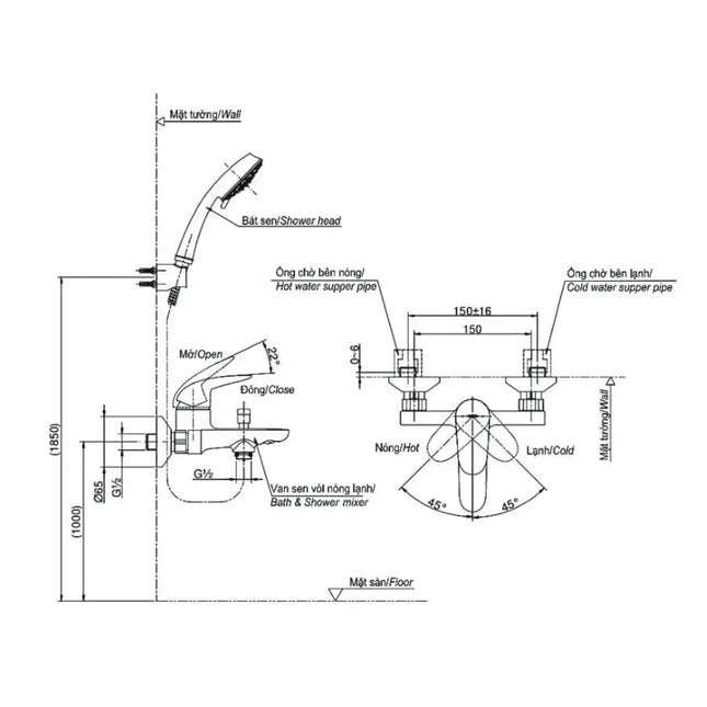 Bộ sen tắm nóng lạnh GF TBS03302V TBW01008A | Thiết Bị Vệ Sinh TOTO