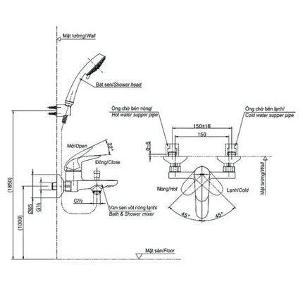 Bộ sen tắm nóng lạnh LC TBS03302V TBW02005A | Thiết Bị Vệ Sinh TOTO