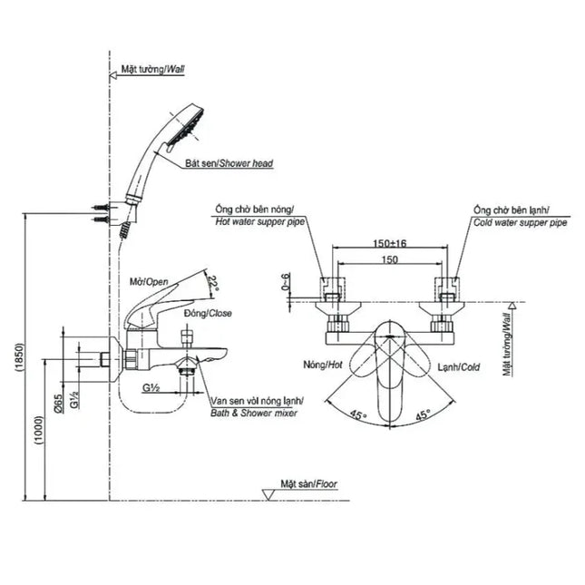 Bộ sen tắm nóng lạnh LC TBS03302V TBW02005A | Thiết Bị Vệ Sinh TOTO