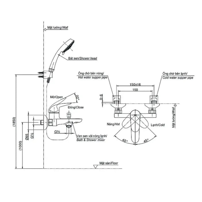 Bộ sen tắm nóng lạnh LC TBS03302V TBW03002B | Thiết Bị Vệ Sinh TOTO