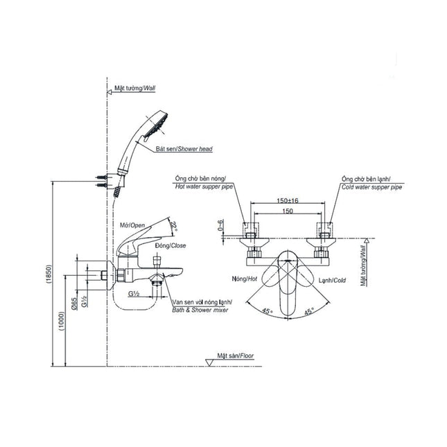 TBS03302V TBW07012A - Sen tắm gắn tường