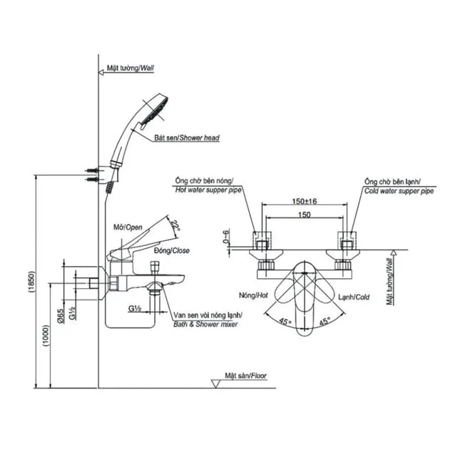 Bộ sen tắm nóng lạnh LF TBS04302V TBW02005A | Thiết Bị Vệ Sinh TOTO