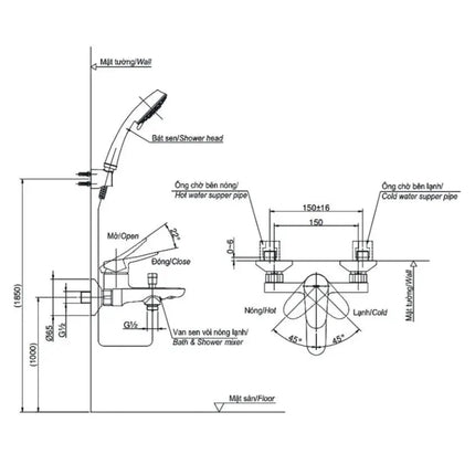 Bộ sen tắm nóng lạnh LF TBS04302V TBW03002B | Thiết Bị Vệ Sinh TOTO