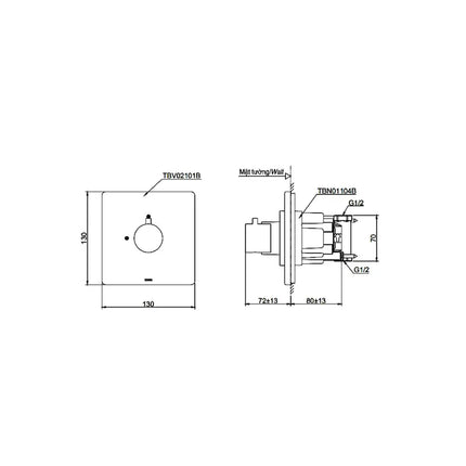 Van điều chỉnh âm tường TBV02101B TBN01104B | Thiết Bị Vệ Sinh TOTO