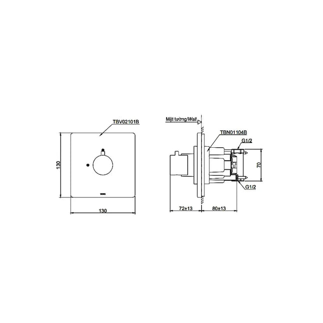 Van điều chỉnh âm tường TBV02101B TBN01104B | Thiết Bị Vệ Sinh TOTO