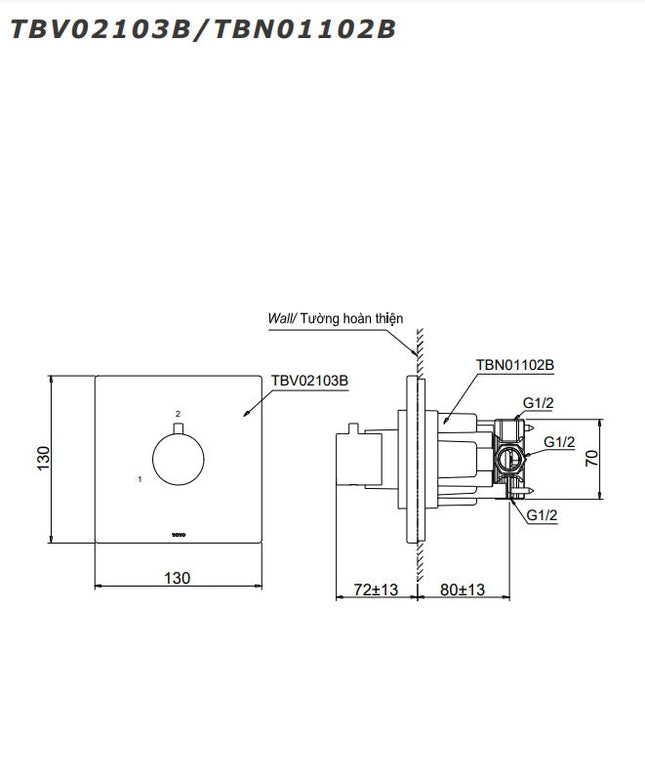 Van Chuyển Hướng 2 Đường Nước TOTO TBV02103B TBN01102B