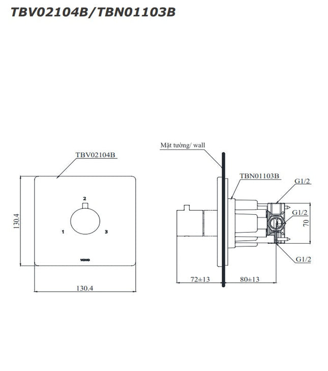 Van Chuyển Hướng 3 Đường Nước TOTO TBV02104B/TBN01103B