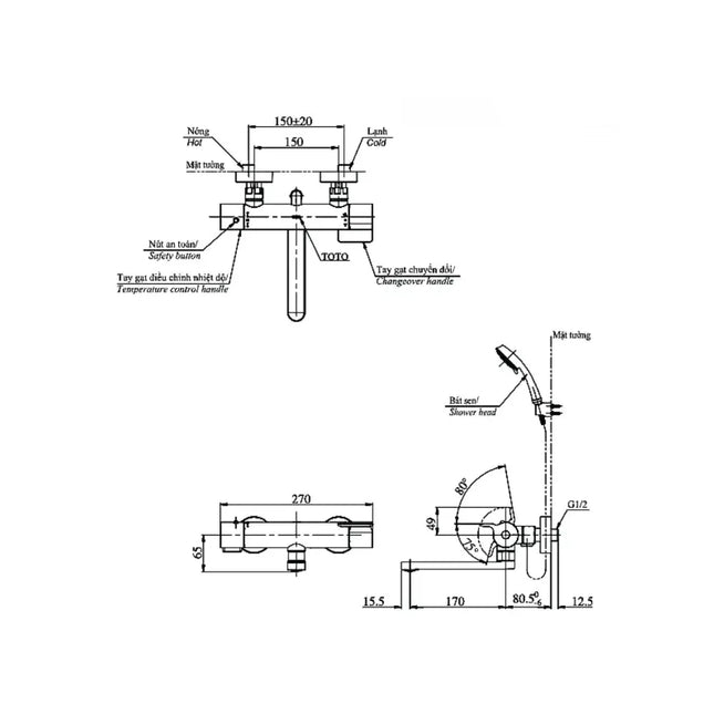 Sen tắm nhiệt độ TBV03427V TBW01008A | Thiết Bị Vệ Sinh TOTO