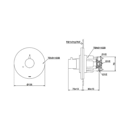 Tổ hợp sen âm tường TBW01004A TBW01010A TBS02001B TBS02304B TBV01103B/TBN01102B TBW01014B TBW01016B | Thiết Bị Vệ Sinh TOTO