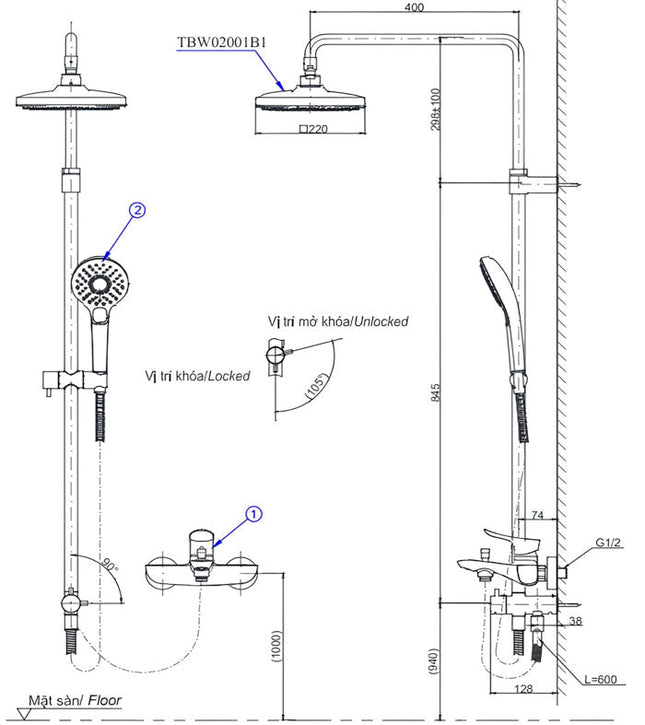 Bộ Sen Cây Nóng Lạnh TOTO TBW02001BA TBG04302VA TBW02005V