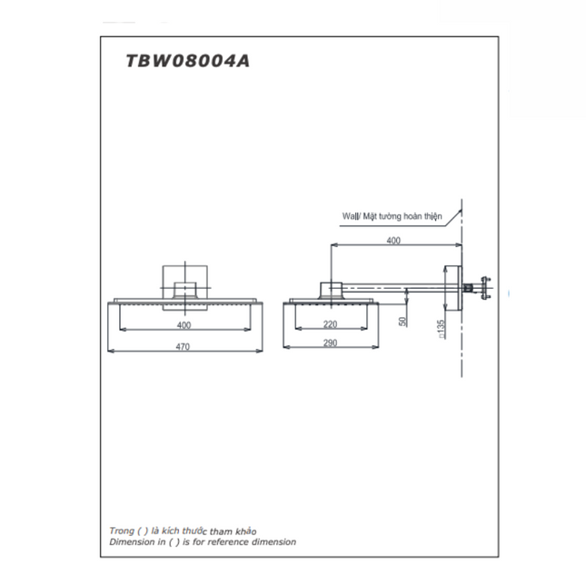 Bát sen tắm gắn tường TOTO TBW08004A kèm van âm TBN01002B (2 chế độ, Z Series)