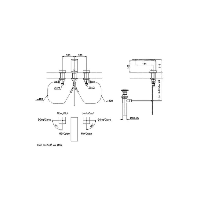 Vòi chậu tay vặn nóng lạnh ZL TLP02201B | Thiết Bị Vệ Sinh TOTO