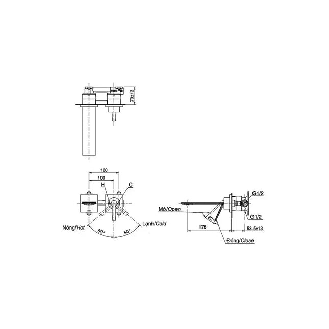 Vòi Lavabo nóng lạnh âm tường TLP02309B | Thiết Bị Vệ Sinh TOTO