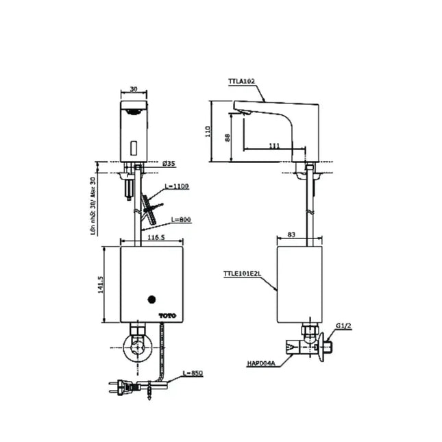 Ttla102 Ttle101E2L Hap004A Vòi Lavabo Tự Động