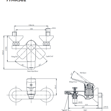 Bộ Sen Cây Nóng Lạnh TOTO DM907C1S TTMR302V TBW07012A
