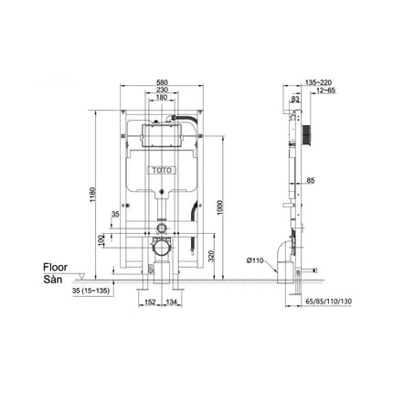 Két nước âm tường WH172AAT | Thiết Bị Vệ Sinh TOTO