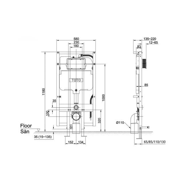Két nước âm tường WH172AAT | Thiết Bị Vệ Sinh TOTO