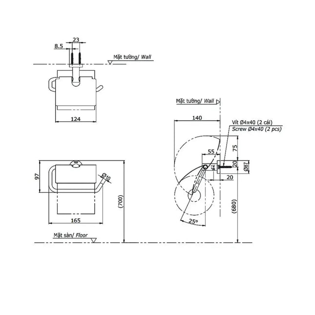 Lô giấy vệ sinh đơn YH406RV | Thiết Bị Vệ Sinh TOTO