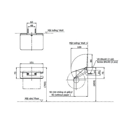Lô giấy vệ sinh đơn YH902V | Thiết Bị Vệ Sinh TOTO