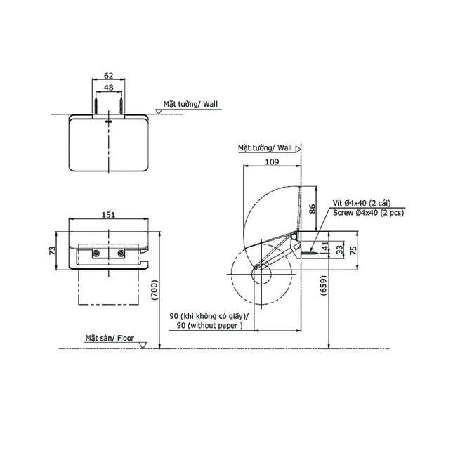 Lô giấy vệ sinh đơn YH902V | Thiết Bị Vệ Sinh TOTO