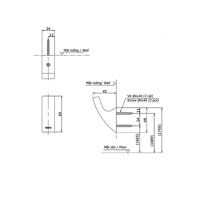 Móc áo YRH903V | Thiết Bị Vệ Sinh TOTO
