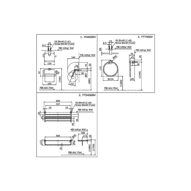 Bộ 3 sản phẩm L YS406N3V | Thiết Bị Vệ Sinh TOTO