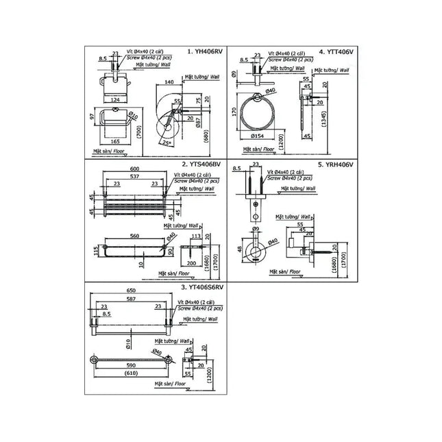 Bộ 3 sản phẩm L YS406N5V | Thiết Bị Vệ Sinh TOTO