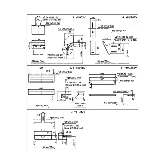 Bộ 5 sản phẩm L YS902N5V | Thiết Bị Vệ Sinh TOTO