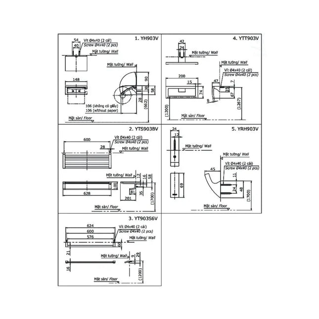 Bộ 5 sản phẩm L YS903N5V | Thiết Bị Vệ Sinh TOTO