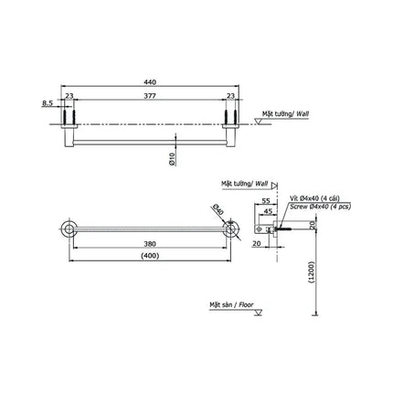 Thanh vắt khăn đơn YT406S4RV | Thiết Bị Vệ Sinh TOTO