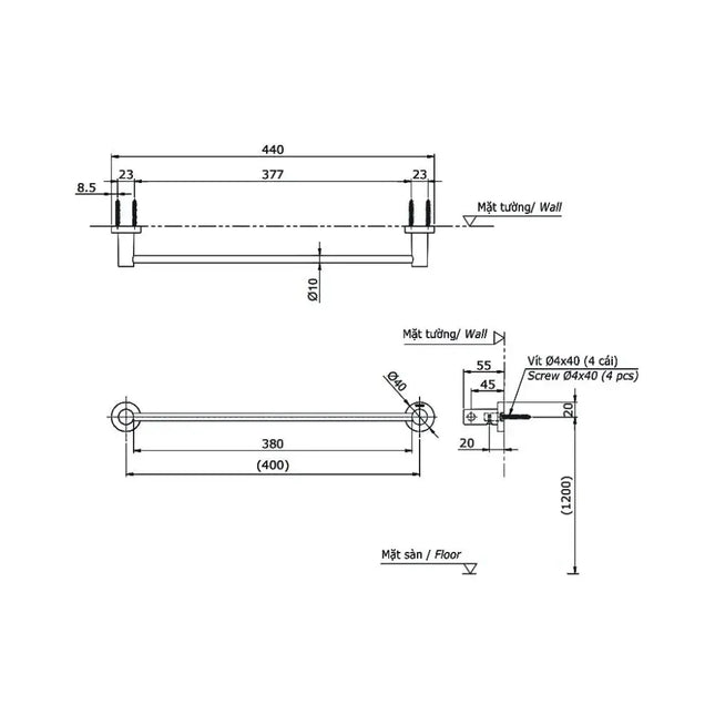 Thanh vắt khăn đơn YT406S4RV | Thiết Bị Vệ Sinh TOTO