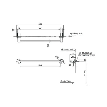 Thanh vắt khăn đơn YT406S6RV | Thiết Bị Vệ Sinh TOTO