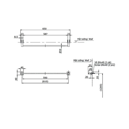 Thanh vắt khăn YT408S6RV | Thiết Bị Vệ Sinh TOTO