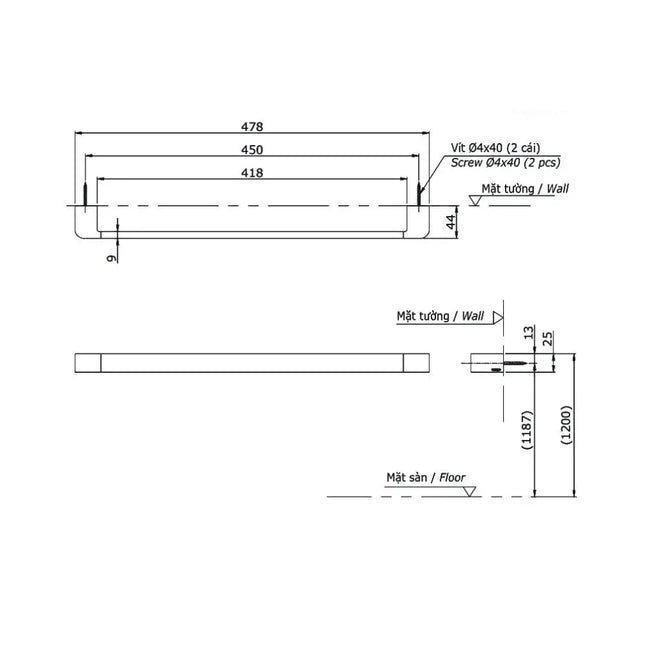 Thanh vắt khăn G YT902S4V | Thiết Bị Vệ Sinh TOTO