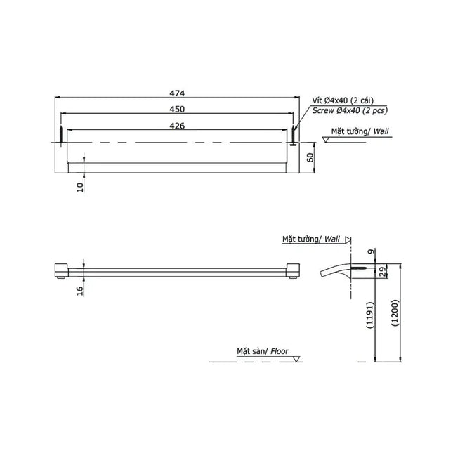Thanh vắt khăn đơn YT903S4V | Thiết Bị Vệ Sinh TOTO
