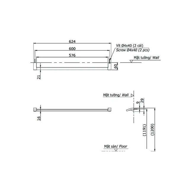 Thanh vắt khăn đơn YT903S6V | Thiết Bị Vệ Sinh TOTO
